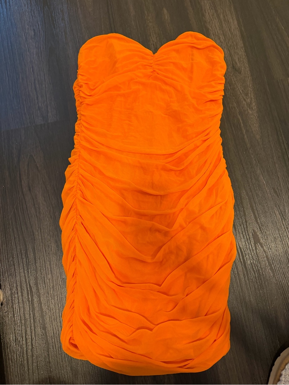 Strapless Ruched Mini Dress in Vibrant Orange